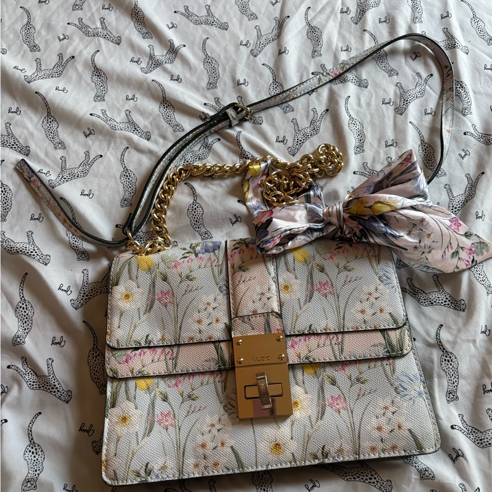 Aldo Pastel Floral Crossbody Bag with Gold Accents